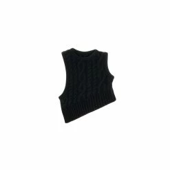 TELFAR Cable Knit Cropped Half Tank - Black Cable Knits