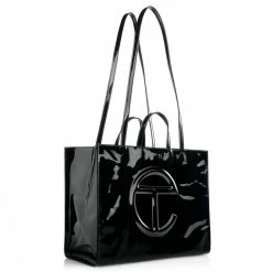 TELFAR Large Black Patent Shopping Bag Patent Shoppers