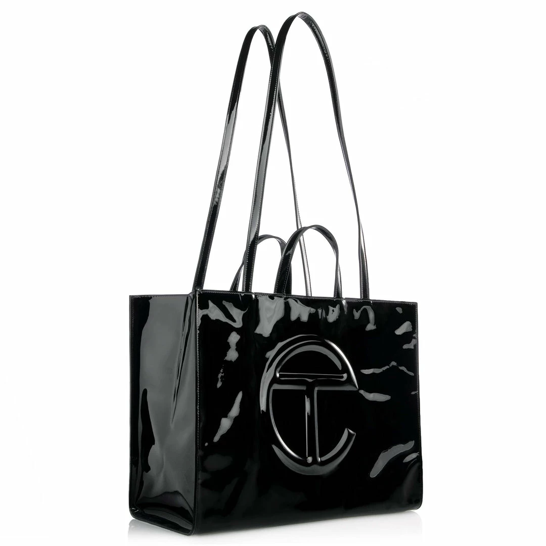 Budget ๐ TELFAR Large Black Patent Shopping Bag Patent Shoppers ๐งจ 2 TELFAR Large Black Patent Shopping Bag Patent Shoppers