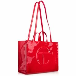 TELFAR Large Red Patent Shopping Bag Patent Shoppers