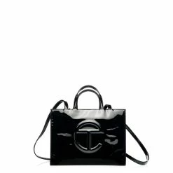 TELFAR Medium Black Patent Shopping Bag Patent Shoppers